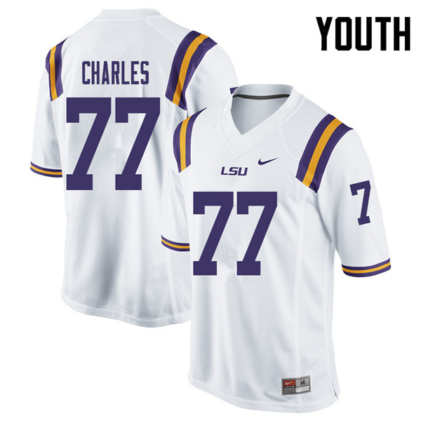 Youth #77 Saahdiq Charles LSU Tigers College Football Jerseys Sale-White - Click Image to Close